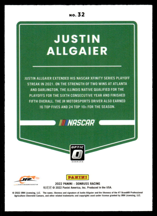 Justin Allgaier 2022 Panini Donruss Racing Optic Back of Card