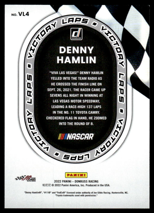 Denny Hamlin 2022 Panini Donruss Racing Holo Victory Laps Back of Card