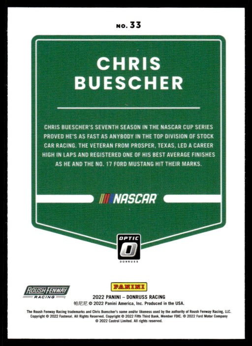 Chris Buescher 2022 Panini Donruss Racing Optic Back of Card