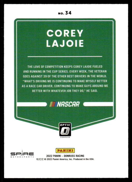 Corey LaJoie 2022 Panini Donruss Racing Optic Back of Card