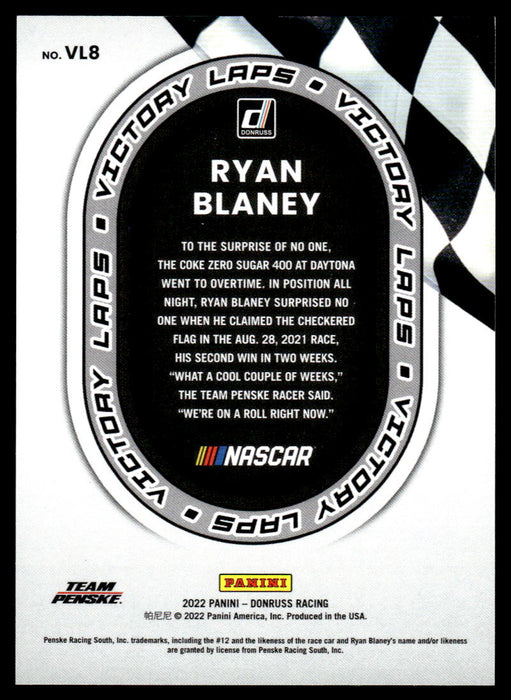 Ryan Blaney 2022 Panini Donruss Racing Holo Victory Laps Back of Card