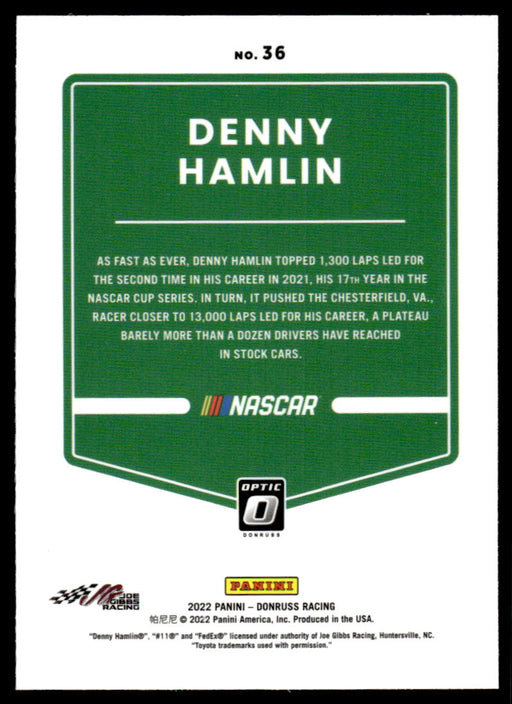 Denny Hamlin 2022 Panini Donruss Racing Optic Back of Card
