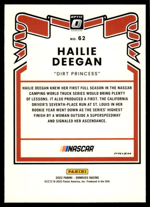 Hailie Deegan 2022 Panini Donruss Racing Optic Holo Retro 1981 Back of Card