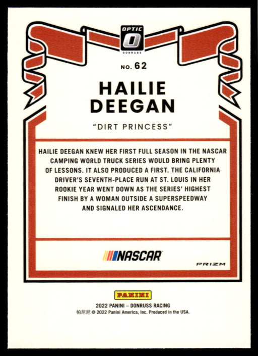 Hailie Deegan 2022 Panini Donruss Racing Optic Holo Retro 1981 Back of Card