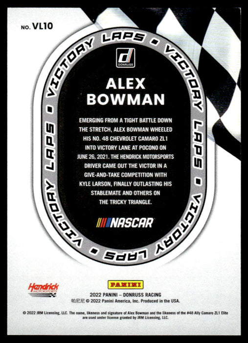 Alex Bowman 2022 Panini Donruss Racing Holo Victory Laps Back of Card