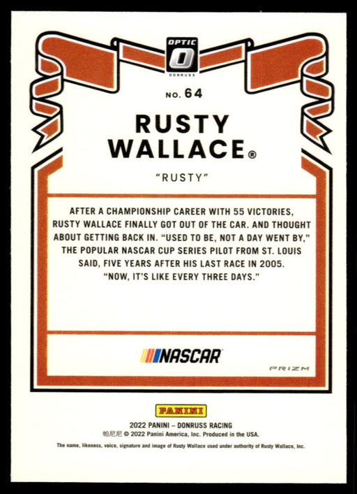 Rusty Wallace 2022 Panini Donruss Racing Optic Holo Retro 1981 Back of Card