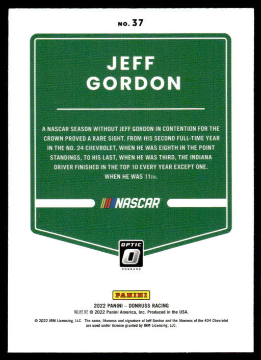 Jeff Gordon 2022 Panini Donruss Racing Optic Back of Card