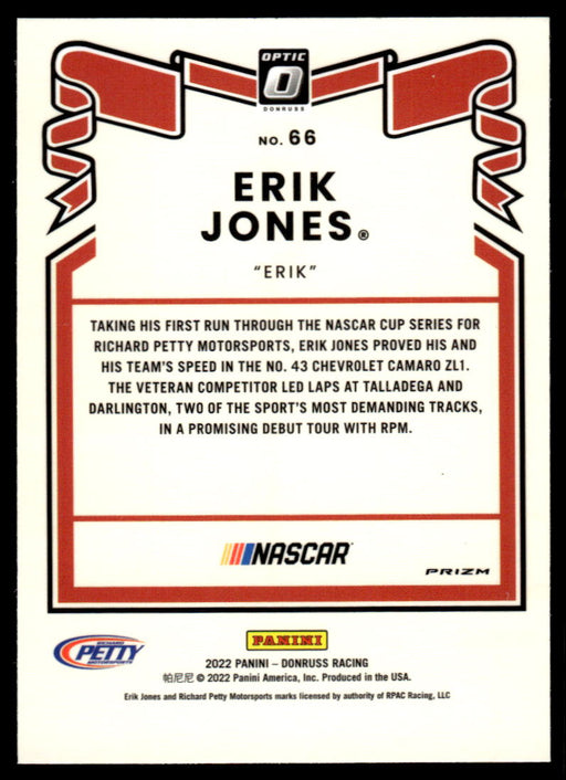 Erik Jones 2022 Panini Donruss Racing Optic Holo Retro 1981 Back of Card