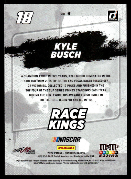 Kyle Busch 2022 Panini Donruss Racing Red Race Kings Back of Card