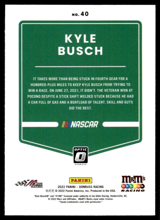 Kyle Busch 2022 Panini Donruss Racing Optic Back of Card