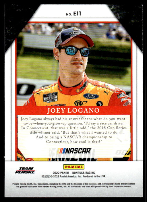 Joey Logano 2022 Panini Donruss Racing Elite Series Back of Card