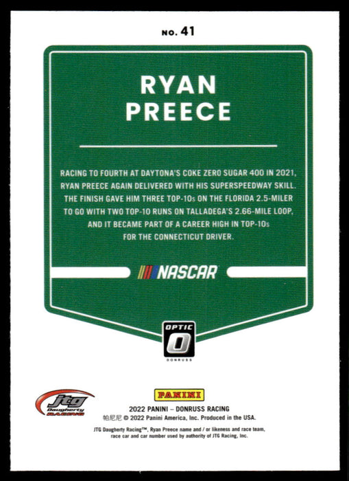 Ryan Preece 2022 Panini Donruss Racing Optic Back of Card