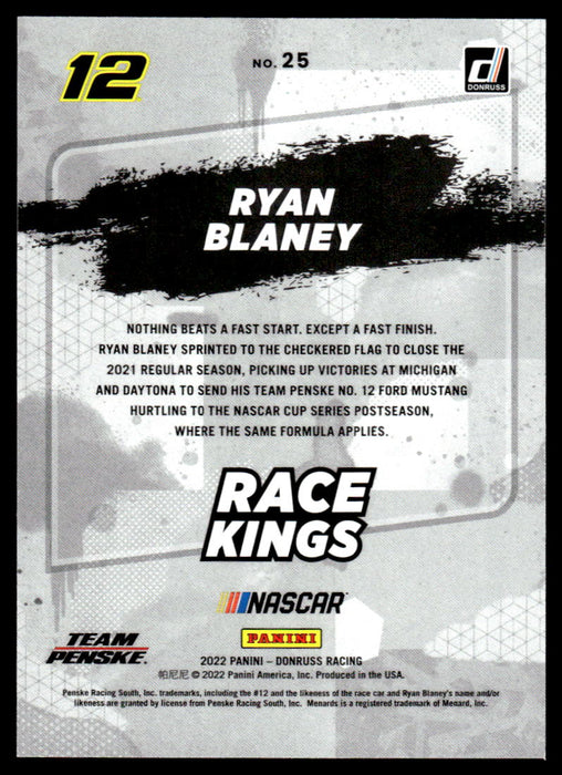 Ryan Blaney 2022 Panini Donruss Racing Red Race Kings Back of Card