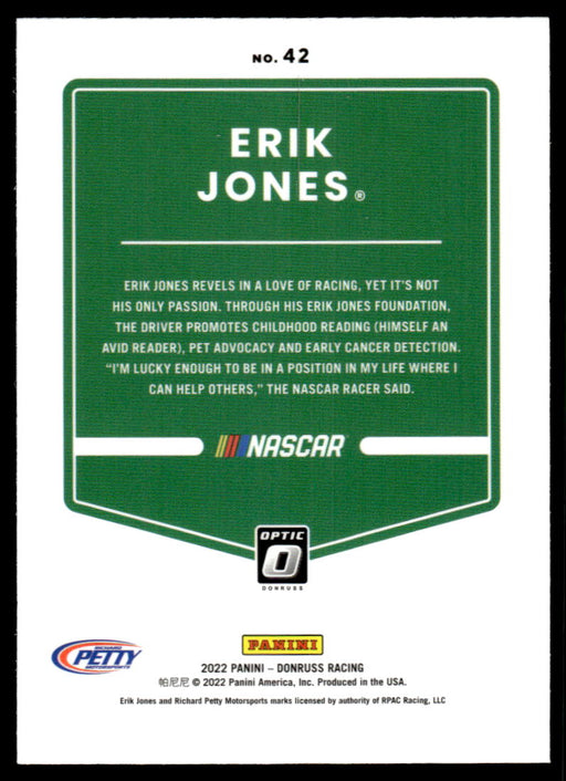 Erik Jones 2022 Panini Donruss Racing Optic Back of Card