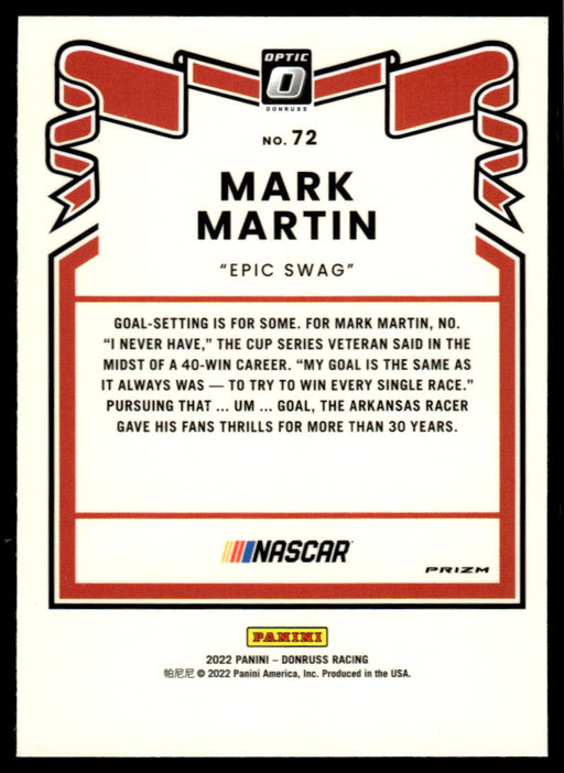 Mark Martin 2022 Panini Donruss Racing Optic Holo Retro 1981 Back of Card