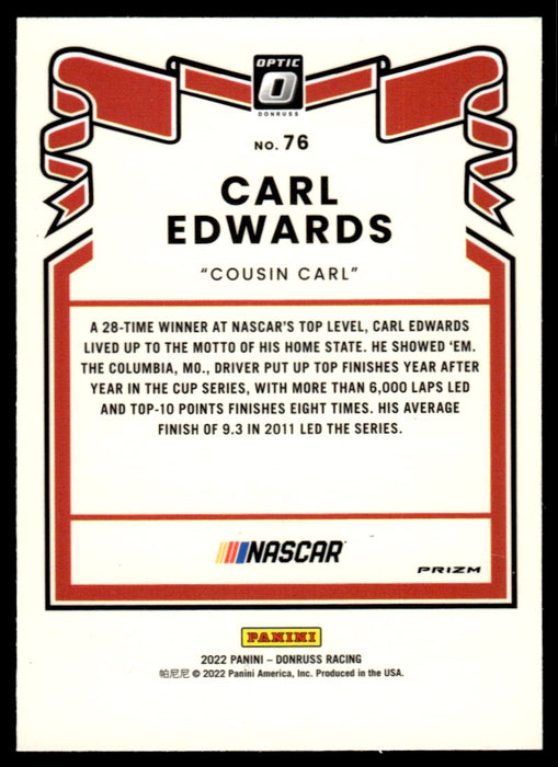 Carl Edwards 2022 Panini Donruss Racing Optic Holo Retro 1981 Back of Card