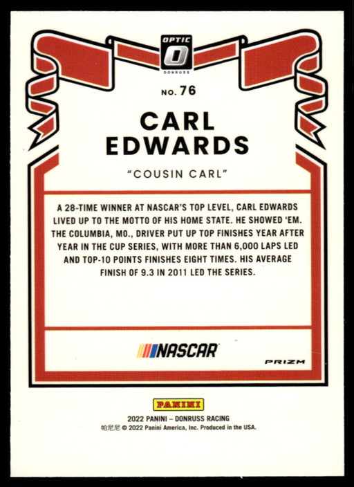 Carl Edwards 2022 Panini Donruss Racing Optic Holo Retro 1981 Back of Card