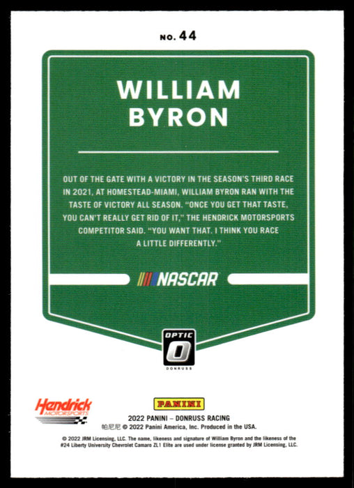 William Byron 2022 Panini Donruss Racing Optic Back of Card