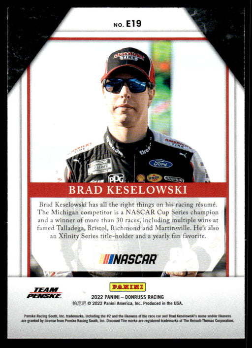 Brad Keselowski 2022 Panini Donruss Racing Elite Series Back of Card