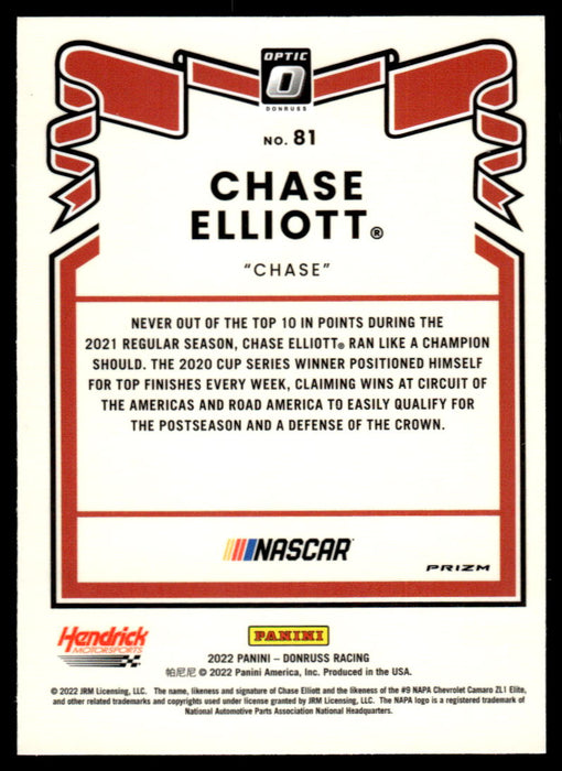 Chase Elliott 2022 Panini Donruss Racing Optic Holo Retro 1981 Back of Card