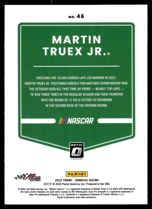 Martin Truex Jr. 2022 Panini Donruss Racing Optic Back of Card