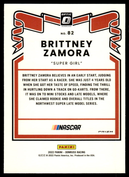 Brittney Zamora 2022 Panini Donruss Racing Optic Holo Retro 1981 Back of Card