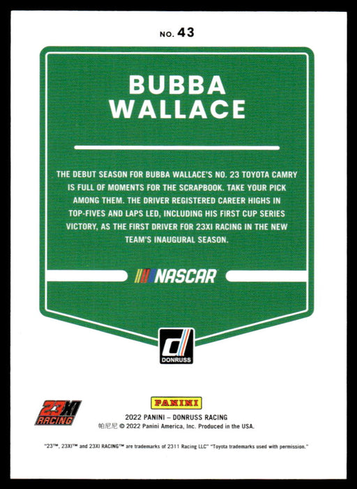 Bubba Wallace 2022 Panini Donruss Racing Red Back of Card