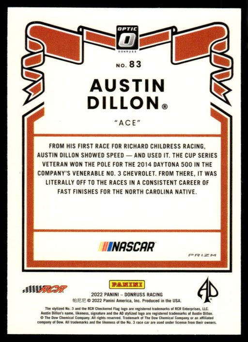 Austin Dillon 2022 Panini Donruss Racing Optic Holo Retro 1981 Back of Card