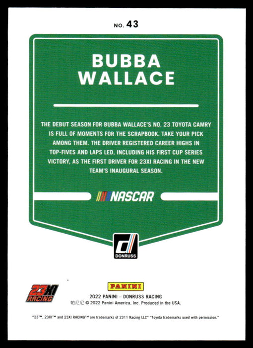 Bubba Wallace 2022 Panini Donruss Racing Red Back of Card