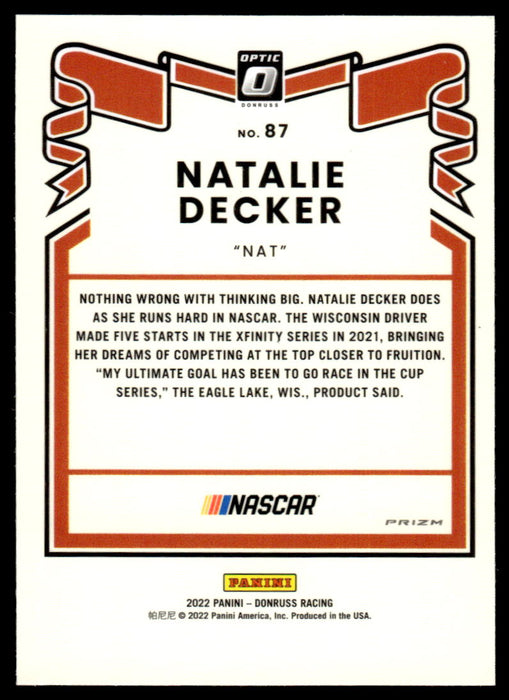 Natalie Decker 2022 Panini Donruss Racing Optic Holo Retro 1981 Back of Card