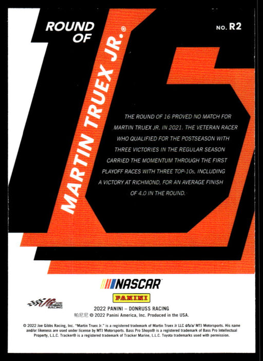 Martin Truex Jr. 2022 Panini Donruss Racing Round of 17 Back of Card