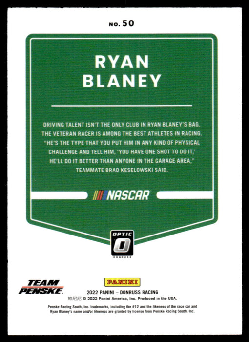 Ryan Blaney 2022 Panini Donruss Racing Optic Back of Card