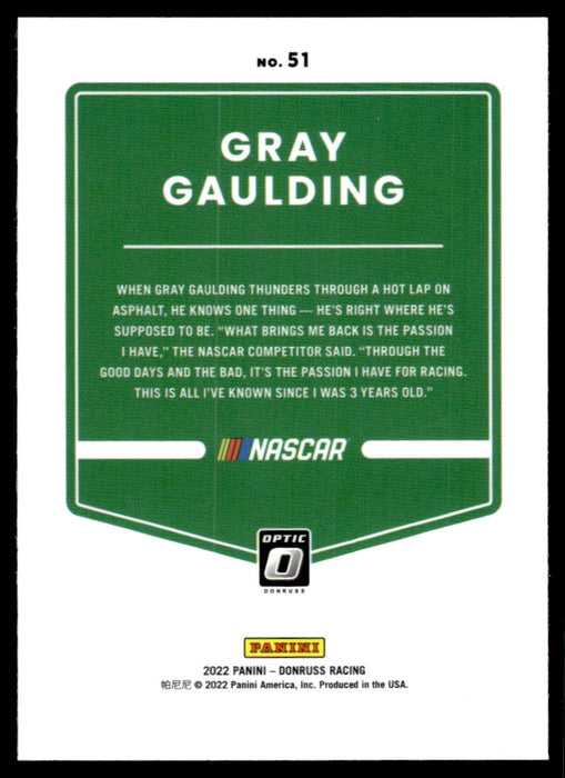 Gray Gaulding 2022 Panini Donruss Racing Optic Back of Card