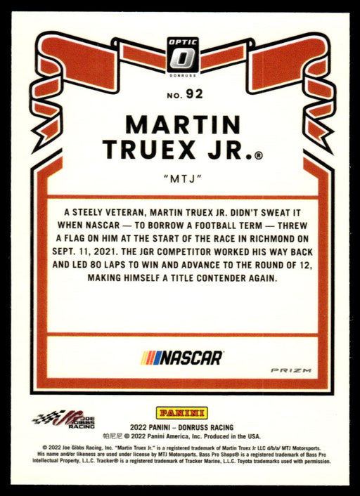 Martin Truex Jr. 2022 Panini Donruss Racing Optic Holo Retro 1981 Back of Card