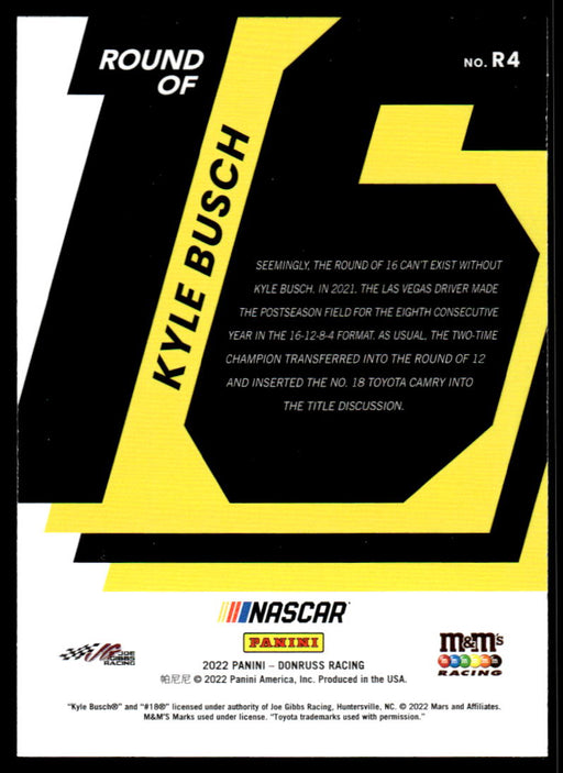 Kyle Busch 2022 Panini Donruss Racing Round of 19 Back of Card