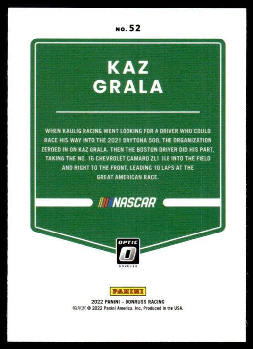 Kaz Grala 2022 Panini Donruss Racing Optic Back of Card