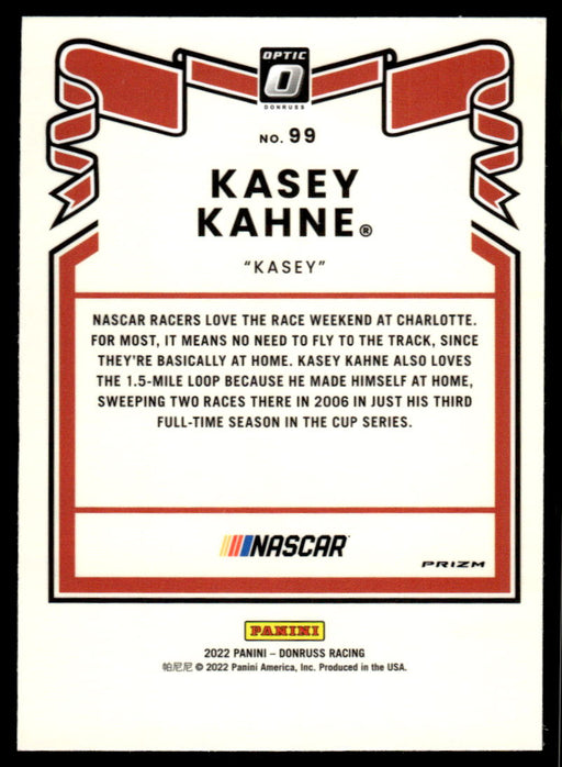 Kasey Kahne 2022 Panini Donruss Racing Optic Holo Retro 1981 Back of Card