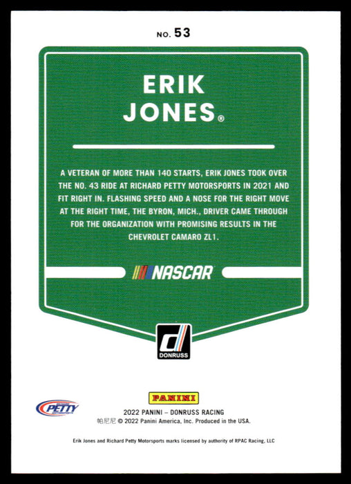 Erik Jones 2022 Panini Donruss Racing Red Back of Card