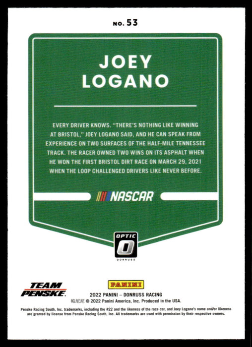 Joey Logano 2022 Panini Donruss Racing Optic Back of Card