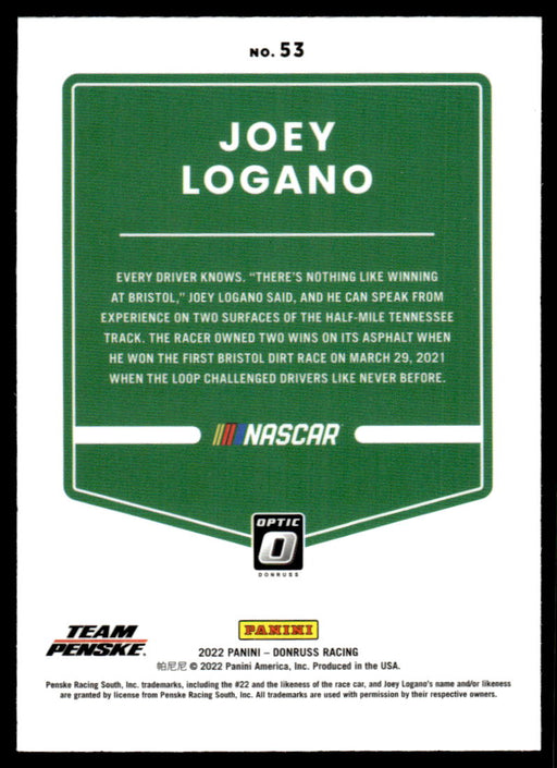 Joey Logano 2022 Panini Donruss Racing Optic Back of Card