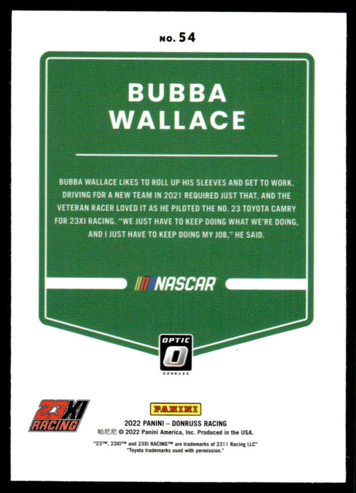 Bubba Wallace 2022 Panini Donruss Racing Optic Back of Card