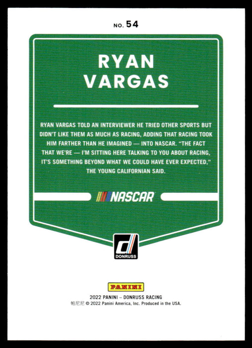 Ryan Vargas 2022 Panini Donruss Racing Red Back of Card