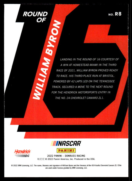 William Byron 2022 Panini Donruss Racing Round of 23 Back of Card