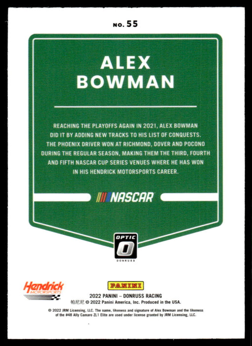 Alex Bowman 2022 Panini Donruss Racing Optic Back of Card