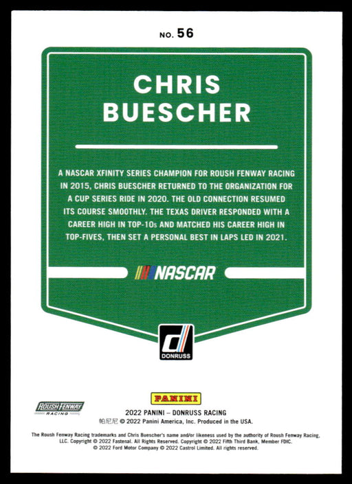 Chris Buescher 2022 Panini Donruss Racing Red Back of Card