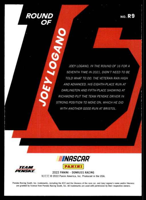 Joey Logano 2022 Panini Donruss Racing Round of 24 Back of Card