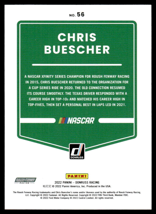 Chris Buescher 2022 Panini Donruss Racing Red Back of Card