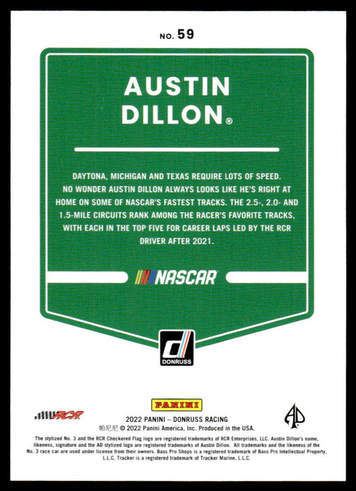 Austin Dillon 2022 Panini Donruss Racing Red Back of Card