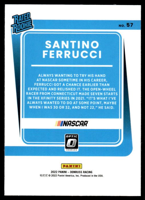 Santino Ferrucci 2022 Panini Donruss Racing Optic Rated Rookie Back of Card