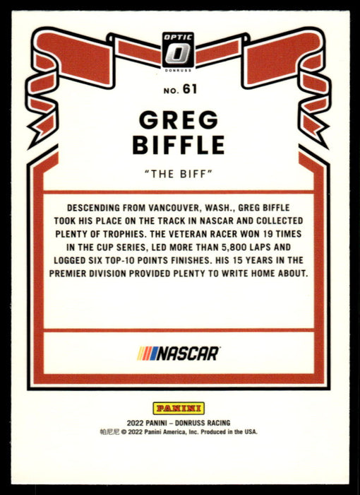 Greg Biffle 2022 Panini Donruss Racing Optic Retro 1981 Back of Card